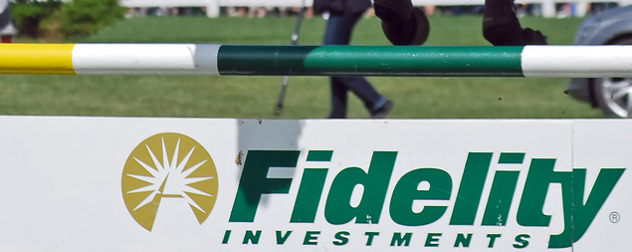 Fidelity Investments logo on a horse jump hurdle (detail)