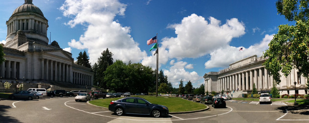 panoramic view of the Washington State Capitol campus in summer