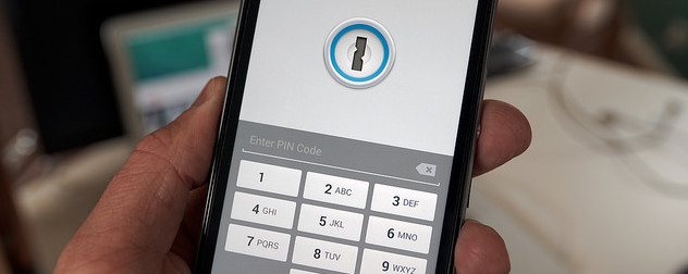 detail of a smartphone locked with LastPass encryption, prompting PIN entry