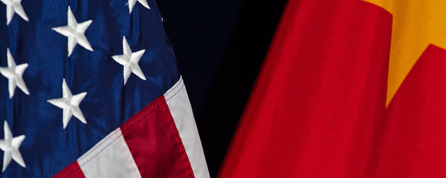 detail image of the flags of the United States and China