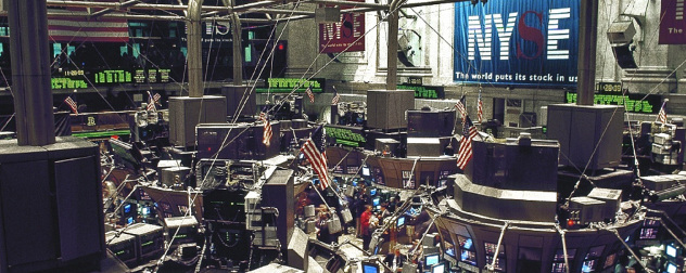 New York Stock Exchange trading floor, viewed from above.