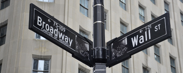 street signs for Broadway and Wall Street.