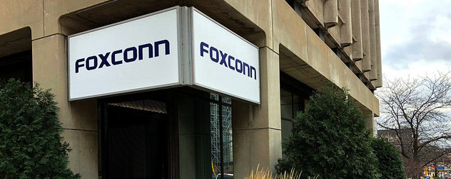 Foxconn sign on a building exterior.