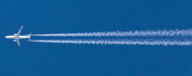 a WestJet Boeing 737 MAX 8 in flight, seen from below.