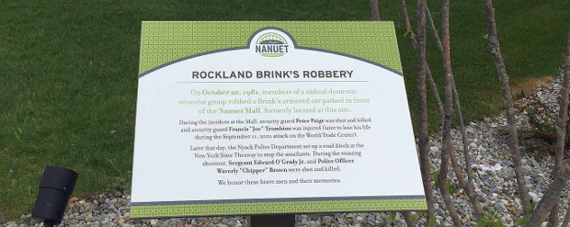 Rockland Brinks Robbery historical sign