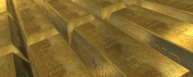 rows of gold bars, detail.