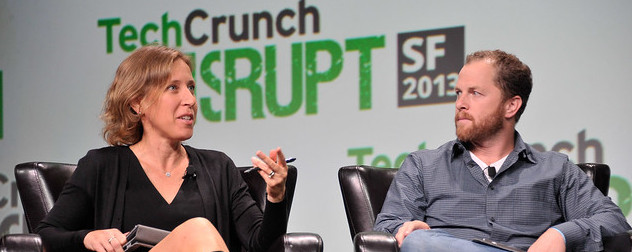 YouTube CEO Susan Wojcicki speaking at a TechCrunch conference in 2013, with David Prager.