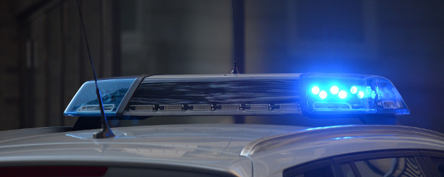 light bar on police car roof, detail.