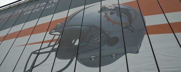 Miami Dolphins banner featuring team helmet.