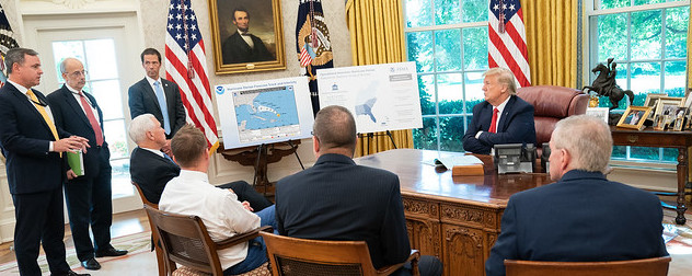 President Trump at a Hurricane Dorian briefing.