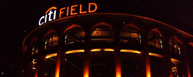 Citi Field exterior, night.