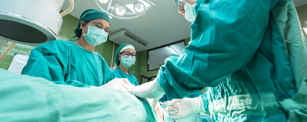surgery in a hospital operating room.