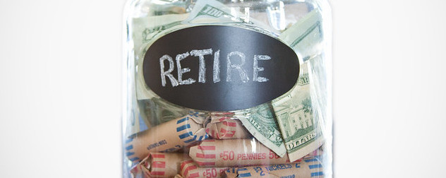 jar of currency labeled 'Retirement.'