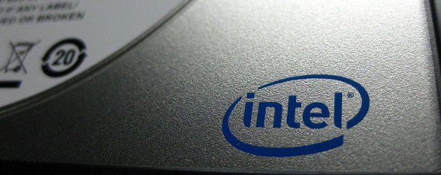 Intel logo detail.