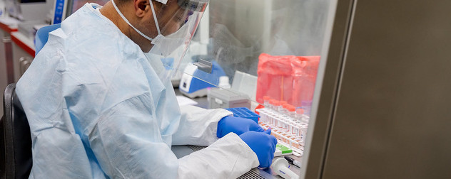 a manual extraction of the coronavirus that causes COVID-19 inside an extraction lab (detail).