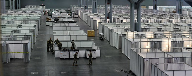 New York National Guard preparing the Jacob K. Javits Convention Center to become a 2,000 bed field hospital.