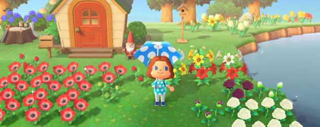 Animal Crossing New Horizons screenshot of a player character among flowers.