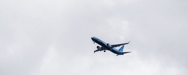 a Boeing 737 MAX 9 seen in flight from below.