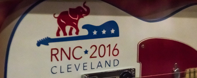 Republican National Convention 2016 decal on a guitar (detail).