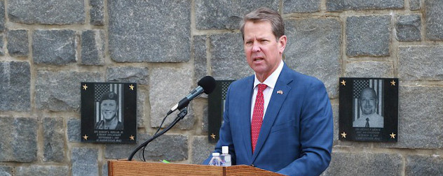 Governor Brian Kemp speaks during at Clay National Guard Center in Marietta, Georgia on May 21, 2020.