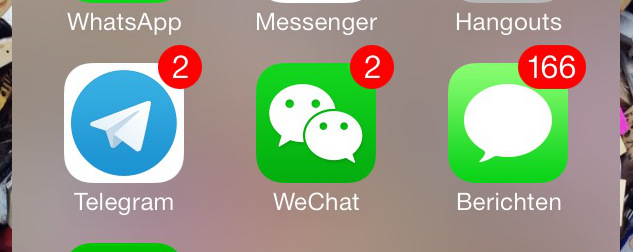 detail of smartphone apps, including WeChat.