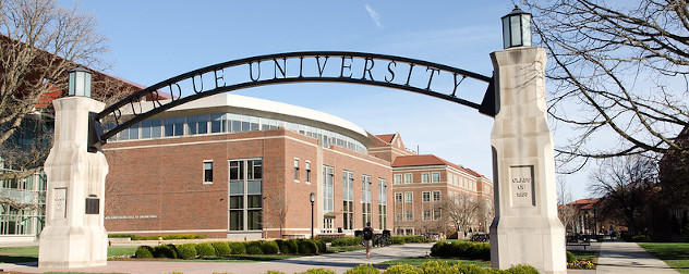 Purdue University campus sign, West Lafayette, Indiana.