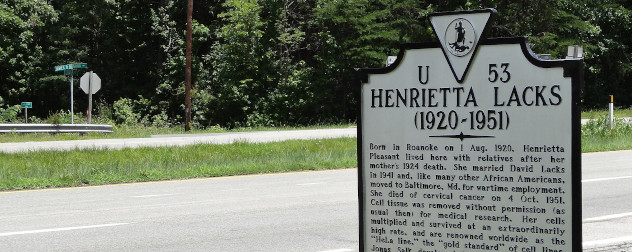 historical marker in Virginia marking Henrietta Lacks' childhood home.