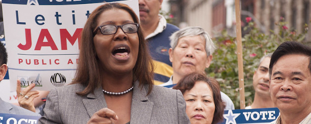 Letitia James speaking at a campaign event.