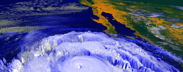 3D rendering of 1997's hurricane Linda off the U.S. West Coast.