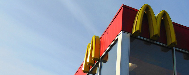 detail of a McDonald's restaurant, showing the Golden Arches logo.