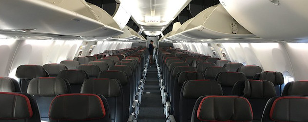 Boeing 737 MAX cabin interior.