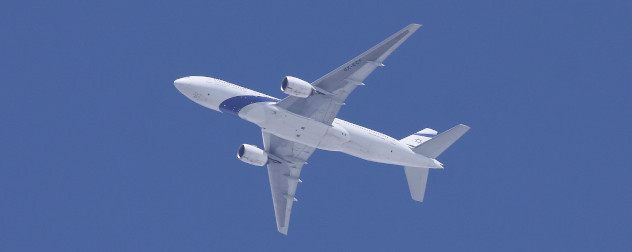 El Al Boeing 777, seen in flight from below.