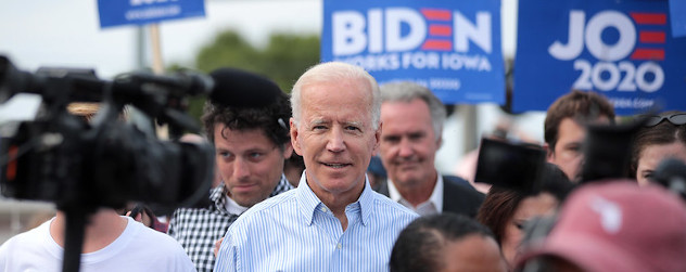 Joe Biden alongside supporters at a march in Molly McGowan Park, Clear Lake, Iowa.