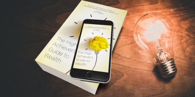 cover of book and e-book of 'The High Achiever's Guide to Wealth,' with lightbulb.