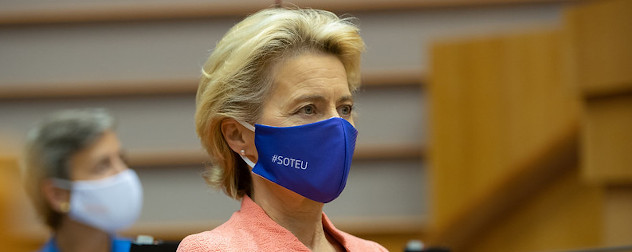 European Commission President Ursula von der Leyen of the EU, masked.