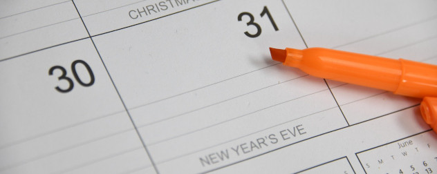 calendar detail of December 31, New Year's Eve, with a highlighter.