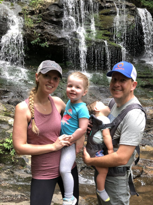 Kibler family with waterfall.