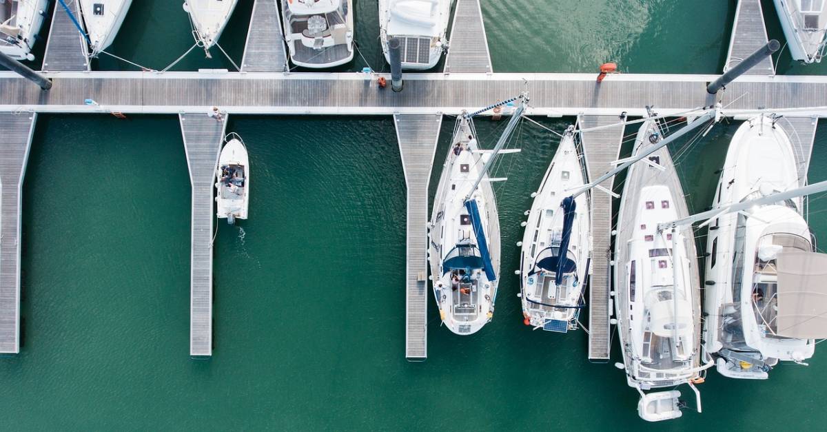 docked yachts, viewed from above.